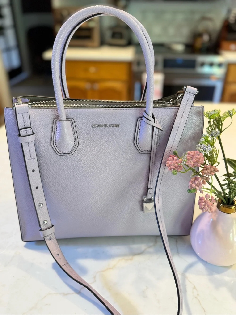 Michael Kors Lavender Pebbled Leather Satchel w/Removable Strap